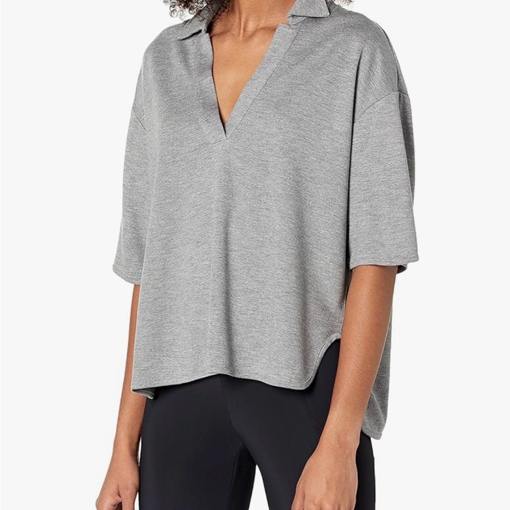 Theory Crop Polo Shirt Grey V-Neck